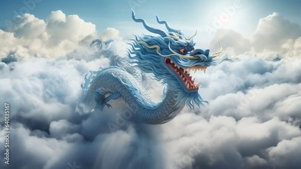 Obraz Chinese white dragon flying sky wings image Ai generated art