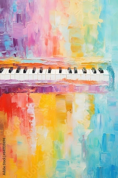 Fototapeta Music poster with colorful abstract piano keyboard