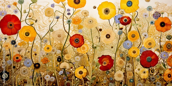 Obraz Beautiful textured background with flowers in Art Nouveau, jugendstil painting style.