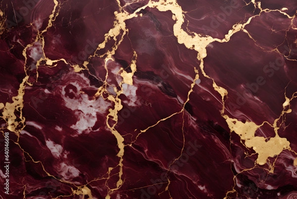 Fototapeta Marble granite dark pink and white with gold texture. Background wall surface seamless pattern graphic burgundy, cherry, ruby floor ceramic counter texture stone Generative AI