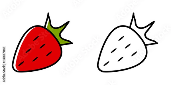 Fototapeta Strawberry icon in color and black and white. Pixel perfect scalable to 384px, 192px, 96px, 48px and other. Vector illustration EPS10