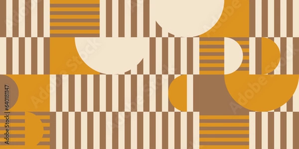 Fototapeta Modern vector abstract  geometric background with circles, rectangles, squares and stripes  in retro Bauhaus style. Pastel colored