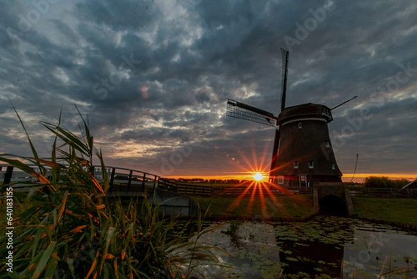 Obraz dutch windmill at sunset