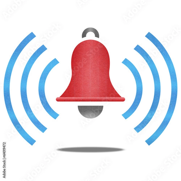 Fototapeta paper cut of red alarm bell with blue signal is alert symbol ico