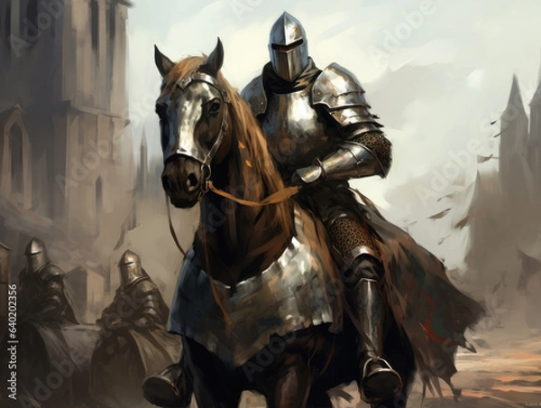 Obraz Knight in armor on horseback. Digital art.