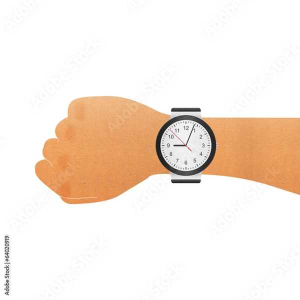 Fototapeta paper cut of wristwatch on hand wrist for checking to time in bu