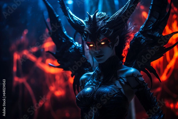 Fototapeta A hellish demonic succubus creature with glowing eyes
