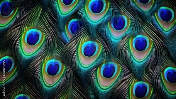 Fototapeta Peacock feathers background created with Generative AI