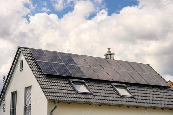 Fototapeta Solaranlage auf Einfamilienhaus