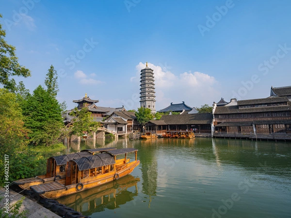 Obraz Night view of Puyuan, An ancient water town in Zhejiang Province, China.