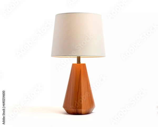 Fototapeta Mid century table lamp isolated on a white background. vintage wooden lamp with white shade. 