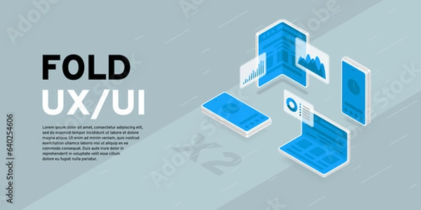 Fototapeta Isometric foldable smartphone web design scene generator. Оpen and closed device. Financial deals and invectment set, diagram pie charts.