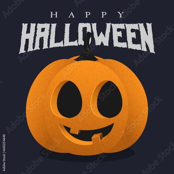 Fototapeta Happy Halloween square banner with a smiling pumpkin character