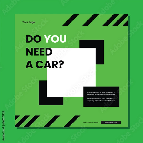 Obraz editable square banner template. Car rental banner. Flat design vector with photo collage. Usable for social media, story and web internet ads.