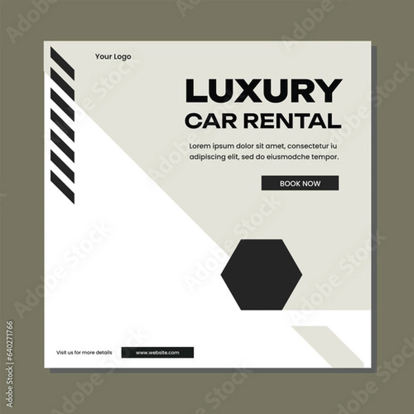 Obraz editable square banner template. Car rental banner. Flat design vector with photo collage. Usable for social media, story and web internet ads.