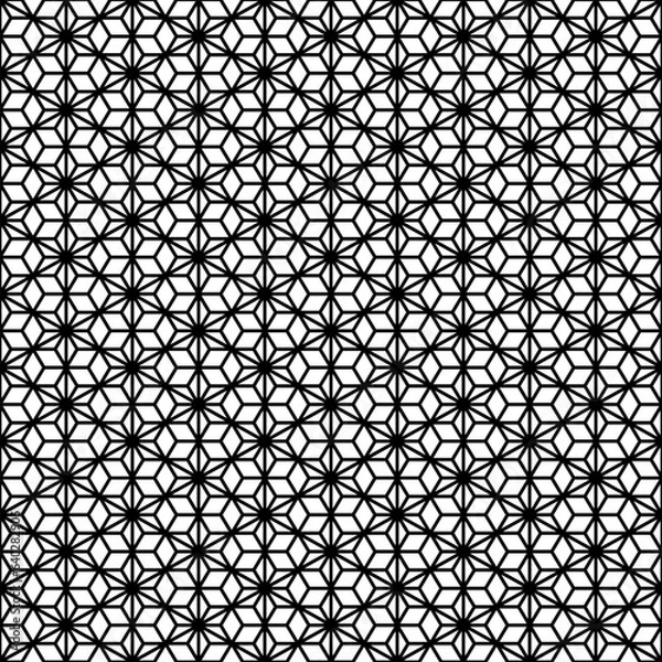 Fototapeta Vector flower cubic tattoo geometric seamless halftone pattern, Black on White