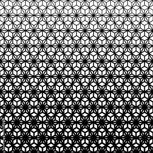 Fototapeta Vector flower cubic tattoo geometric seamless halftone pattern, Black on White