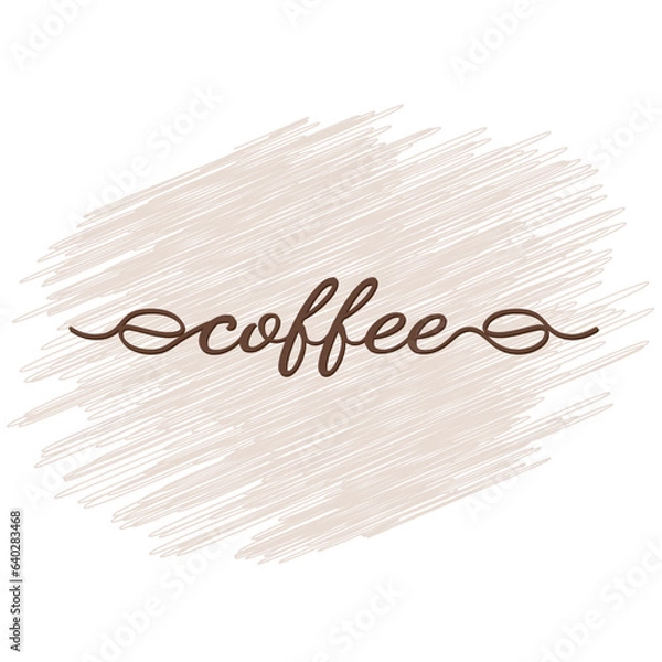 Fototapeta Coffee beans in vector typography. Continuous lowercase hand drawn coffee and doodle text. Vector illustration of an inscription on a poster, postcard, banner for a cafe.