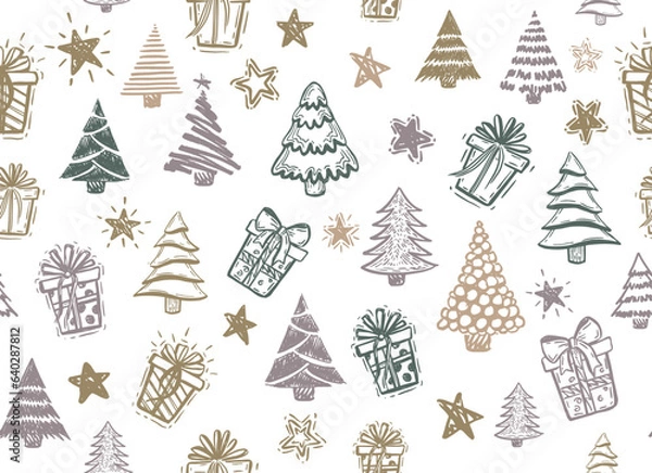 Obraz Christmas tree, New Year set, hand drawn illustrations. Vector.	
