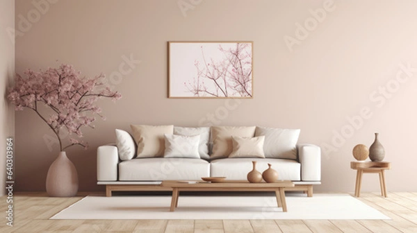 Fototapeta The minimalist living room brown pastel toner