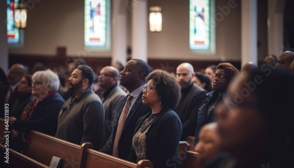 Obraz Photo of people sitting in pews in a church