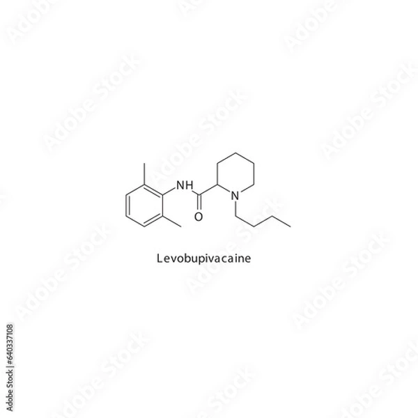 Obraz Levobupivacaine  flat skeletal molecular structure Local Anesthetic  drug used in local anasthesia, pain treatment. Vector illustration.