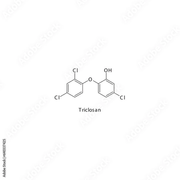 Fototapeta Triclosan flat skeletal molecular structure Antibacterial agent drug used in skin disinfection treatment. Vector illustration.
