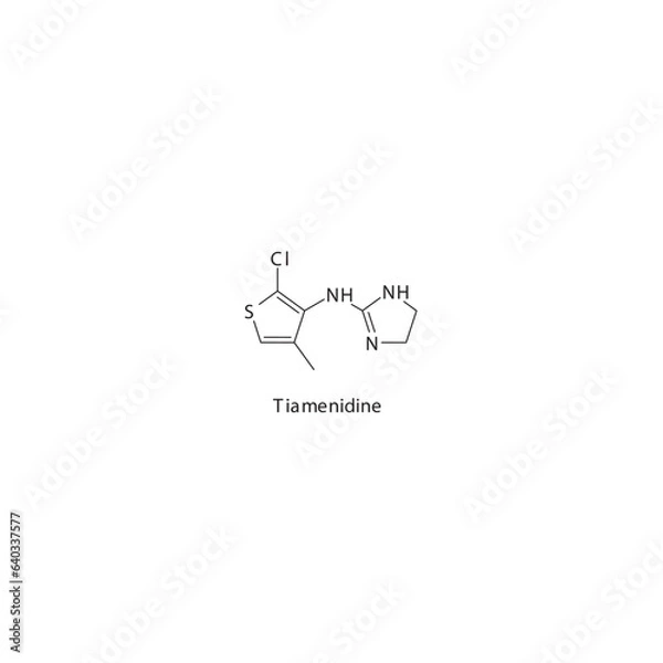 Fototapeta Tiamenidine  flat skeletal molecular structure α1 agonist drug used in hypotension treatment. Vector illustration.