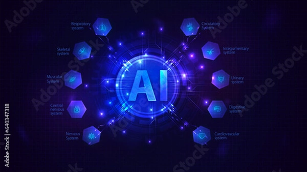Obraz Artificial Intelligence and healthcare ccomputer database concept. Tech Futuristic Template. Database concept