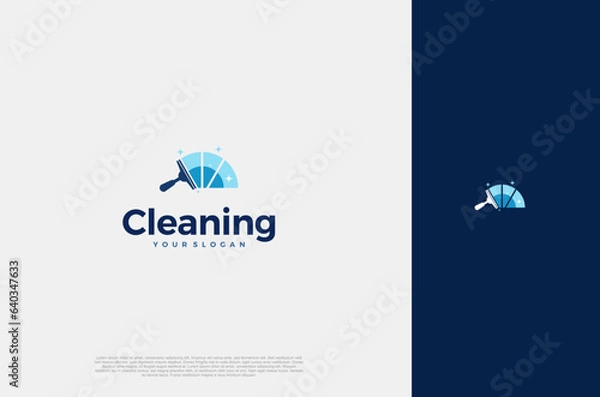 Fototapeta Professional Modern logo cleaning company design window cleaning service with sparkles. Vector illustration concept