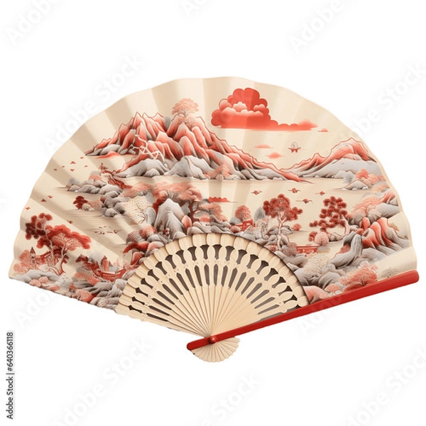 Fototapeta Chinese folding fan Chinese mountains. Isolated on Transparent background.