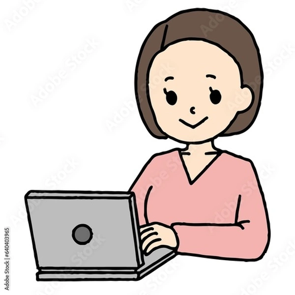 Fototapeta パソコン作業をするボブヘアの女性