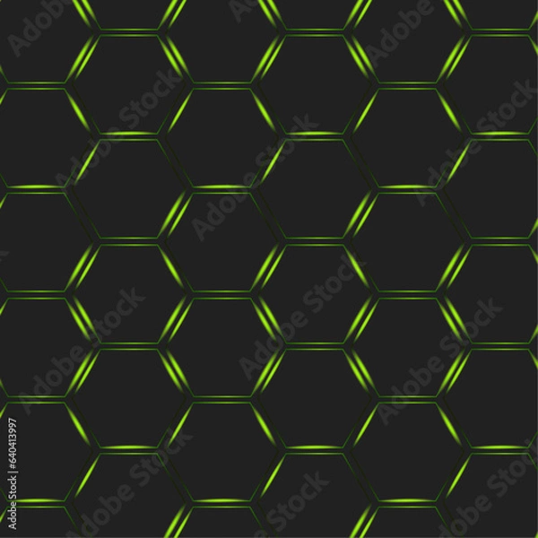 Obraz Seamless pattern futuristic hexagon geometric piece green neon light concept vector