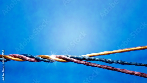Fototapeta A 3d render illustration of Bible verse "A cord of three strands is not quickly broken.". Image about relationship in marriage and God. Strand is man, woman and God. Copy space. Faith and loyalty