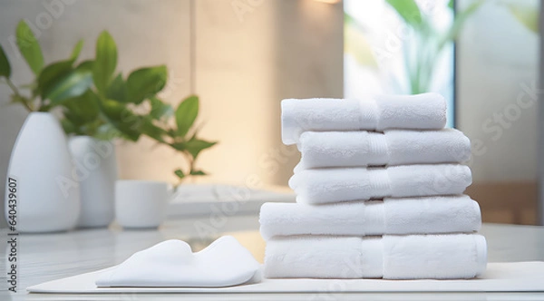Fototapeta  white towels on marble counter in bathroom ai generative