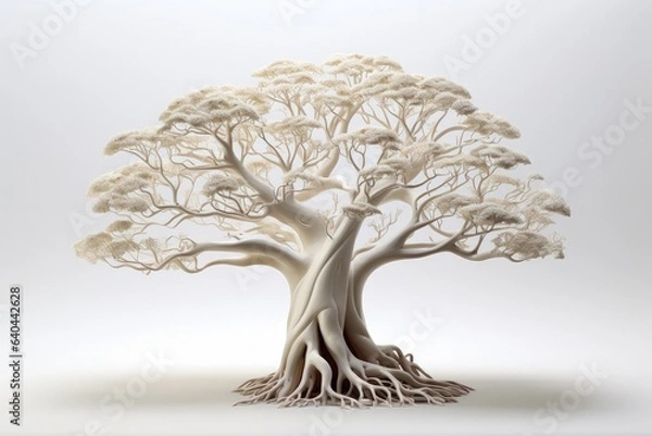 Fototapeta Tree with branches, on white background. Generative AI