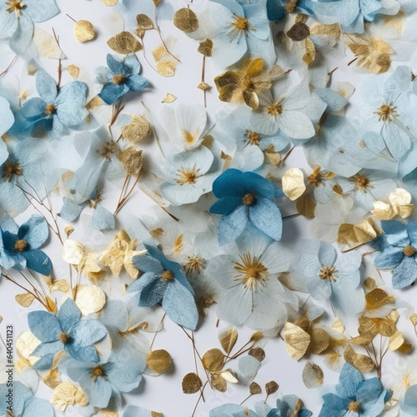 Fototapeta Blue Pressed Flowers Seamless Patterns