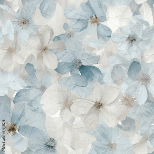 Fototapeta Blue Pressed Flowers Seamless Patterns