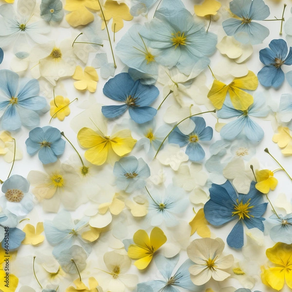 Fototapeta Blue and Yellow Pressed Flower Seamless Patterns