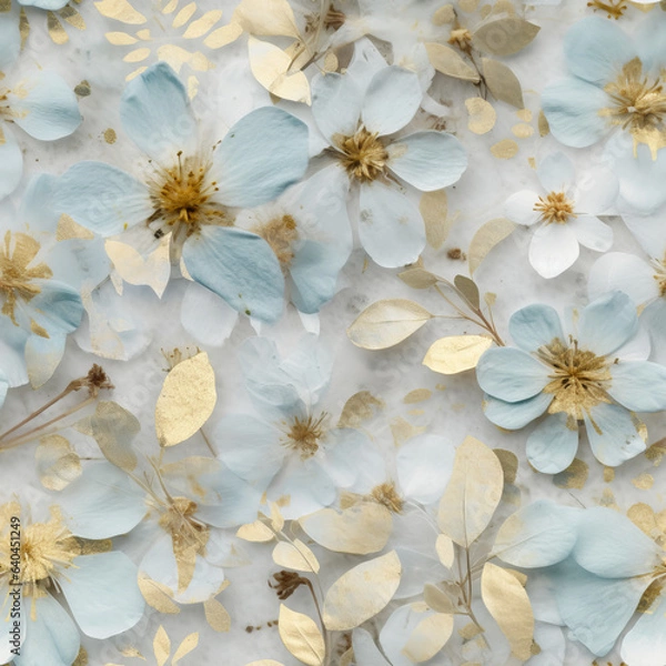 Fototapeta Blue and Yellow Pressed Flower Seamless Patterns