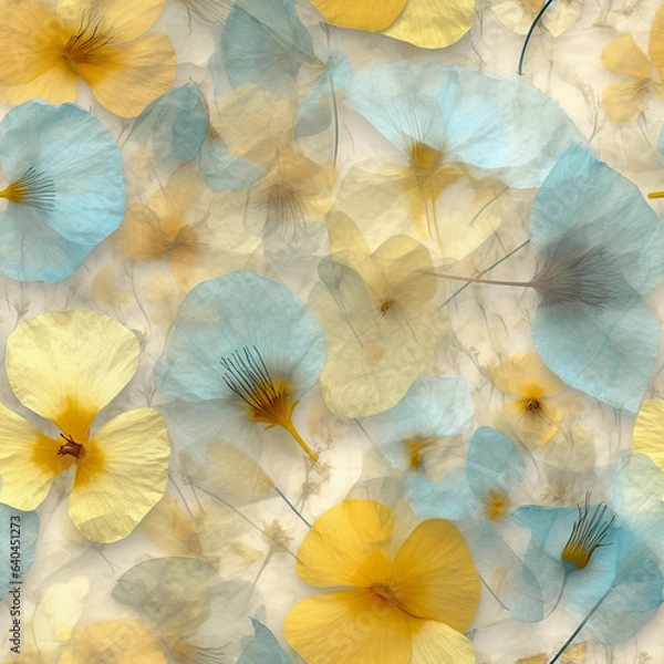 Fototapeta Blue and Yellow Pressed Flower Seamless Patterns