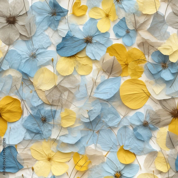 Fototapeta Blue and Yellow Pressed Flower Seamless Patterns