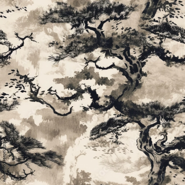 Fototapeta Japanese and Chinese Ink Paintings Seamless Patterns