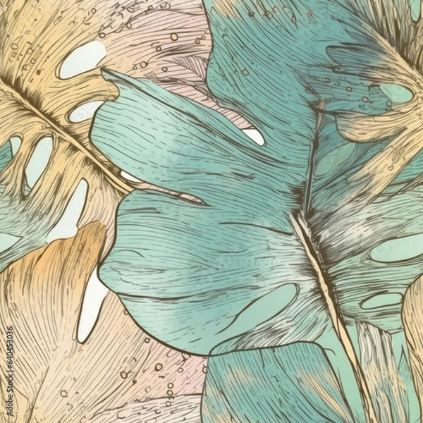 Fototapeta Monstera Gilded Leaves Seamless Patterns
