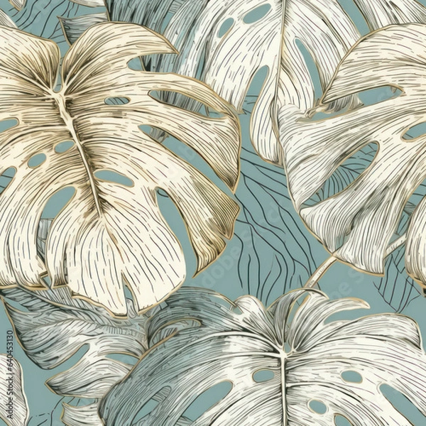 Fototapeta Monstera Gilded Leaves Seamless Patterns
