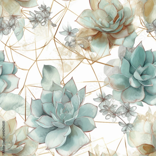 Obraz Succulents Water Color Seamless Patterns