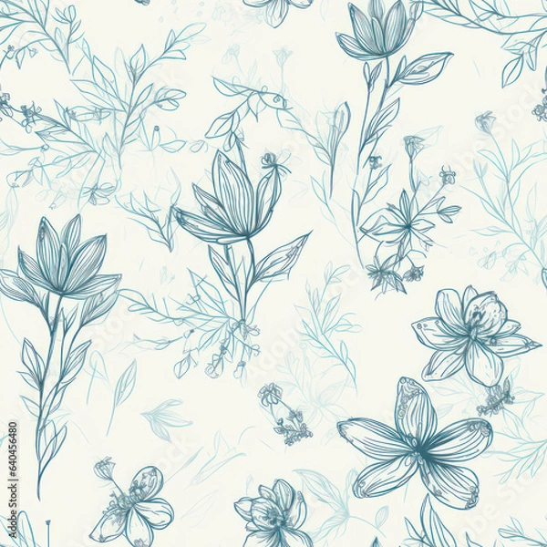 Fototapeta Sketch Flowers Seamless Tiling Pattern