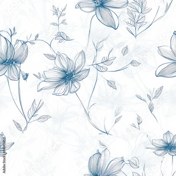 Fototapeta Sketch Flowers Seamless Tiling Pattern