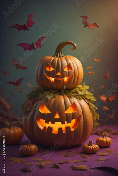 Fototapeta Halloween pumpkins, background image for cellphone, mobile phone, android, ios, instagram stories	