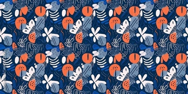 Fototapeta Fun modern coastal pattern clash fabric border print for summer beach textile designs with a linen cotton effect. Seamless trendy repeat banner edge background